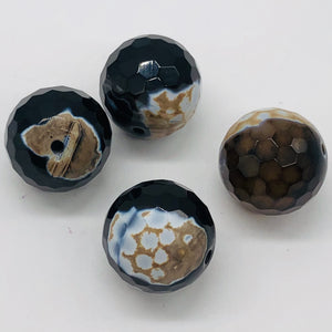 Agate Faceted Statement Bead Parcel Round | 18mm | Black/White/Brown | 4 Beads |