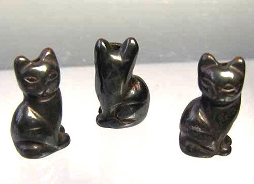 Adorable! 2 Hematite Sitting Carved Cat Beads | 21x14x10mm | Silver black - PremiumBead Primary Image 1