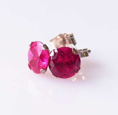 July 6mm Created Ruby & Silver Earrings 10148G2 - PremiumBead Primary Image 1