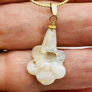 Mother of Pearl Lily 14K Gold Filled Pendant| 1 1/4" Long | White | 1 Pendant |