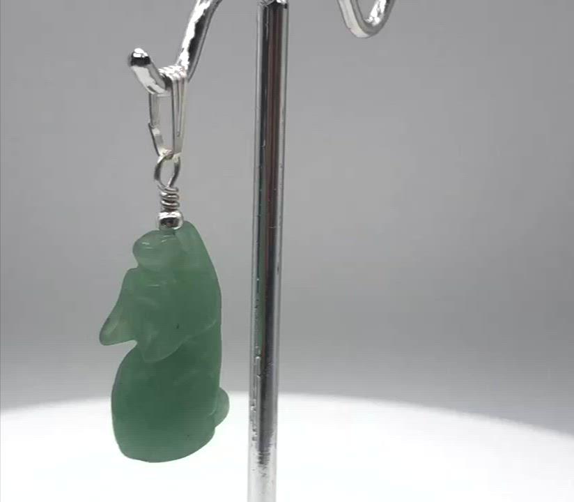 Howling Aventurine Wolf Solid Sterling Silver Pendant | 1.44