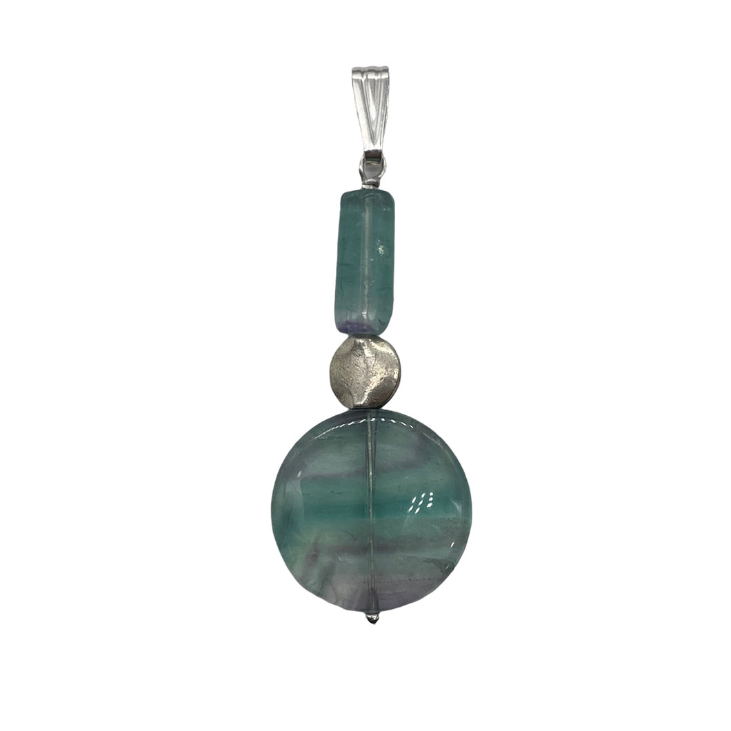 Fluorite Sterling Silver Striped Dangle Pendant | 2