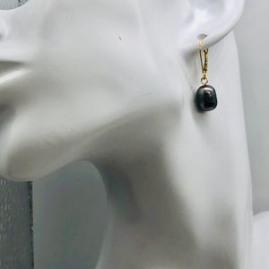 South Sea Pearl Drop 14K Gold Earrings | 1" Long | Silver/Black | 1 Pair |