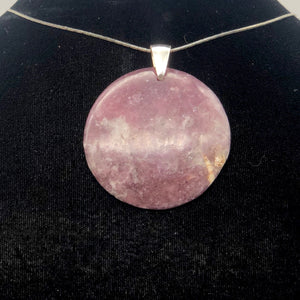 Natural Lepidolite Large Round Sterling Silver Pendant | 45mm | 2 1/16" Long |