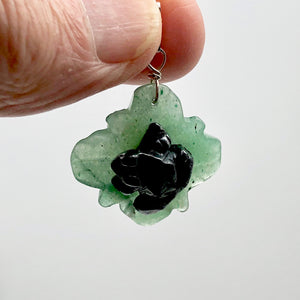 Ribbit Hematite Frog On Aventurine Lily Pad Stering Silver Pendant| 1 5/8" Long|