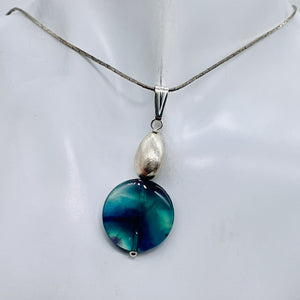 Fluorite Sterling Silver Striped Coin | 1 3/4" Long | Blue/Purple | 1 Pendant |