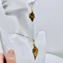 Load image into Gallery viewer, Jasper 14K Gold Filled Set Leaf | 2 1/2&quot; Long | Tan | 1 Earrings and Pendant |
