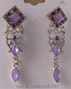 Shimmer! Silvertone & Purple Crystal Fashion Earrings 10079D - PremiumBead Primary Image 1