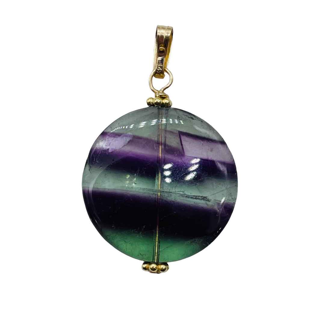 Fluorite 14K Gold Filled Striped Coin | 1 3/4
