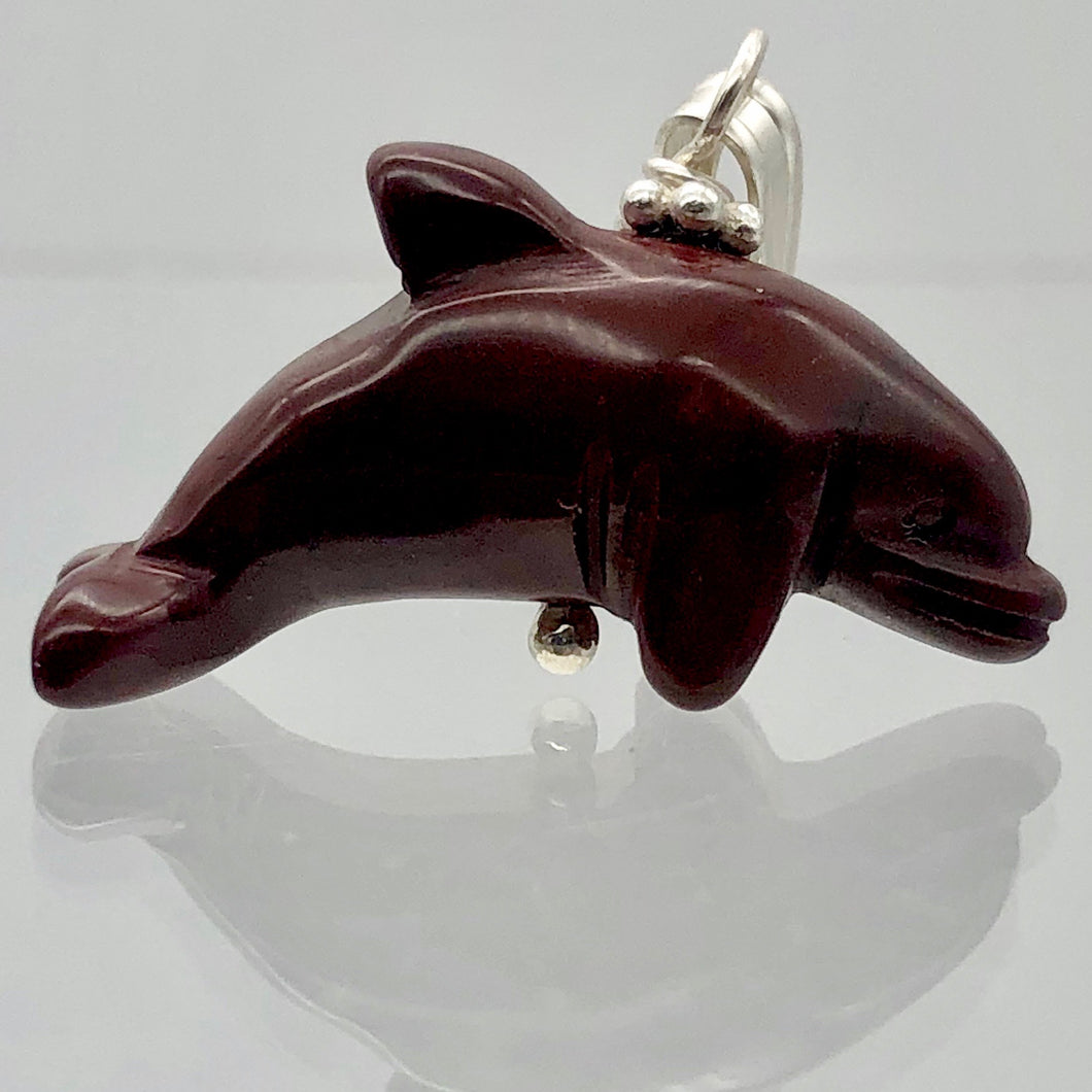 Jasper Dolphin Pendant Necklace | Semi Precious Stone Jewelry | Silver Pendant - PremiumBead Primary Image 1