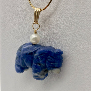 Wild Hand Carved Sodalite Elephant 14 Kgf Pendant |21x16x8mm| Blue| 1 1/4" long| - PremiumBead Alternate Image 6