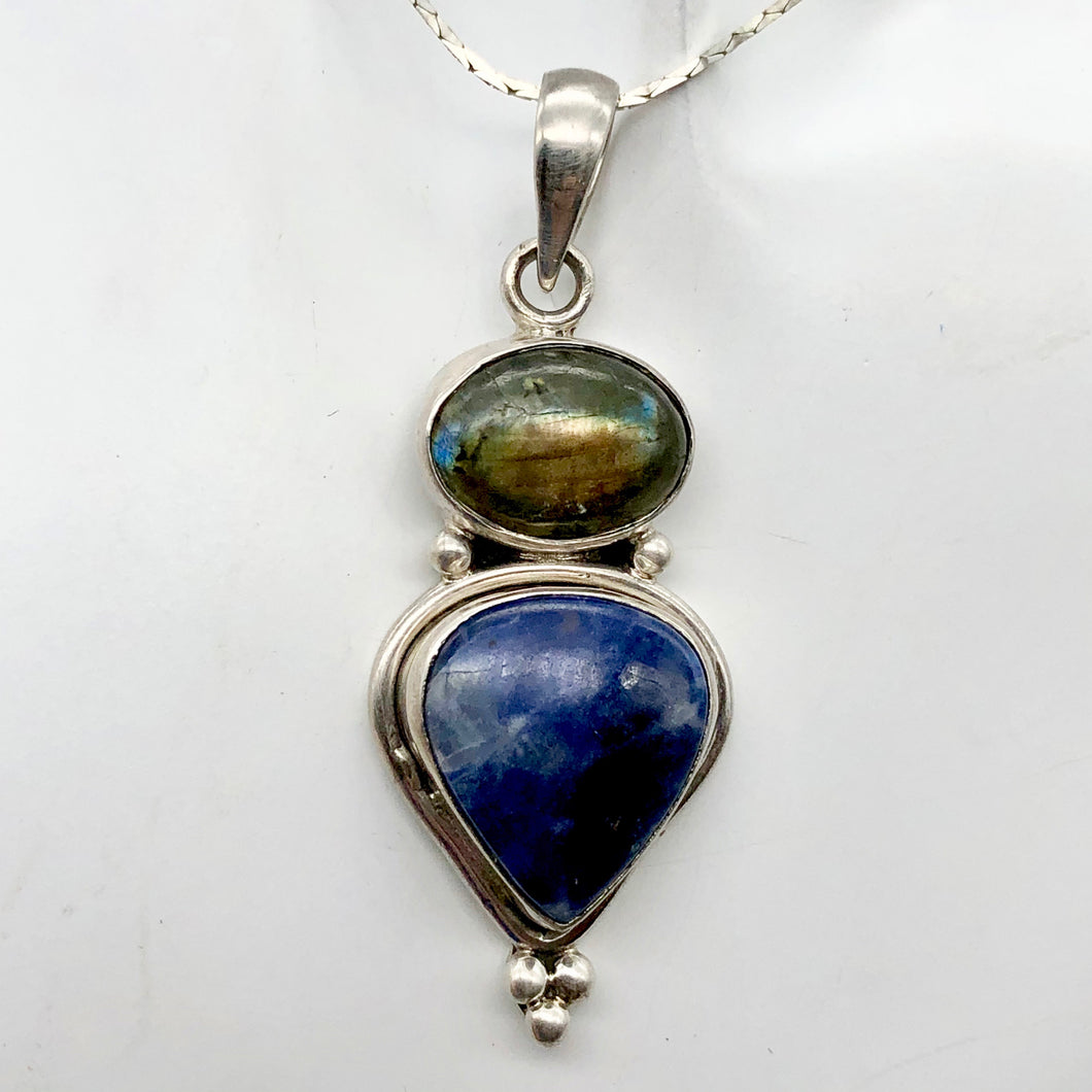 Exotic Labradorite, Blue Sodalite and Sterling Silver Pendant Necklace - PremiumBead Primary Image 1