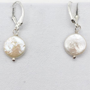 Stunning Creamy Coin Fresh Water Pearl Drop Earrings in Sterling Silver| 1 3/4"| - PremiumBead Primary Image 1