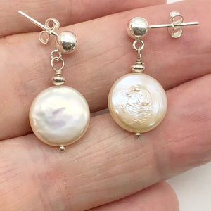 Natural Peach Coin FW Pearl Post Earrings | 1" Long | Peach | 1 Pair |