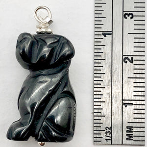 Hematite Dog Sterling Silver Necklace Pendant | Semi Precious Stone Jewelry|