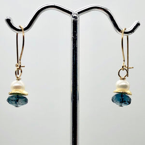 London Blue Topaz and Pearl 14K Gold Filled Drop | Blue/White/Gold | 1 Earrings|