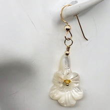 Load image into Gallery viewer, Shimmer! Carved Mother of Pearl Flower Earrings w/Yellow Sapphire Center 14Kgf - PremiumBead Alternate Image 5
