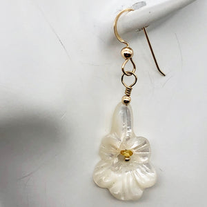 Shimmer! Carved Mother of Pearl Flower Earrings w/Yellow Sapphire Center 14Kgf - PremiumBead Alternate Image 5
