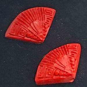 Cinnabar Carved Fan Beads | 25x15x10 mm | Red | 2 Beads |