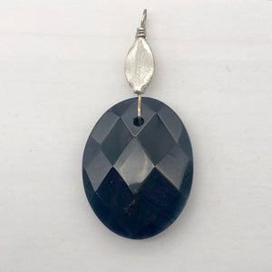 Onyx Faceted Sterling Silver Oval Pendant | 2" Long | Black |