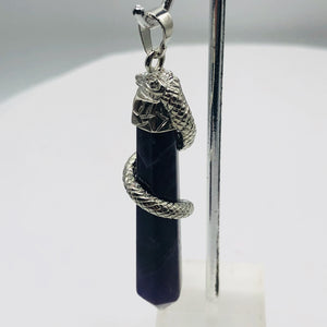 Snake Sterling Silver Fluorite Point | 2 1/4" Long | Purple/Silver | 1 Pendant |