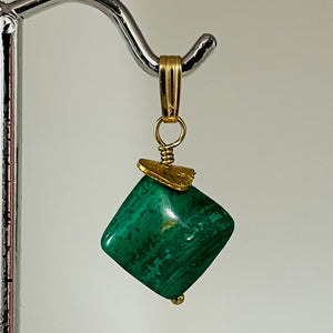 Malachite 8mm 14K Gold Filled Drop/Dangle | 1" Long | Green | 1 Pendant |