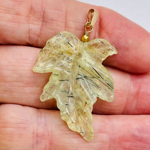 14K Gold Filled Carved Prehnite Leaf Pendant | 2" Long | Green | 1 Pendant |