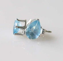 Load image into Gallery viewer, March 7x5mm Created Aquamarine &amp; Silver Earrings 10149C - PremiumBead Primary Image 1
