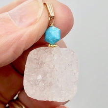 Load image into Gallery viewer, White Druzy Quartz and Turquoise 20mm Square Coin14kgf Pendant | 1 1/4&quot; Long |
