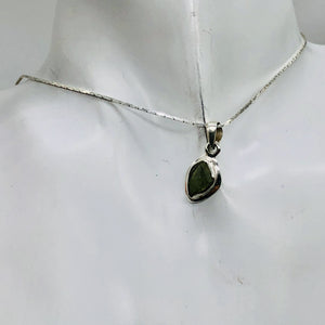 Moldavite Sterling Silver Drop | 1" Long | Green | 1 1" Long |