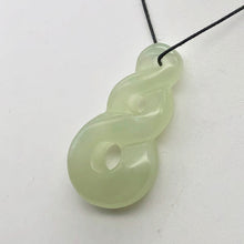 Load image into Gallery viewer, Hand Carved Serpentine Infinity Pendant with Simple Black Cord 10821J | 45x23x6mm | Light Green - PremiumBead Primary Image 1
