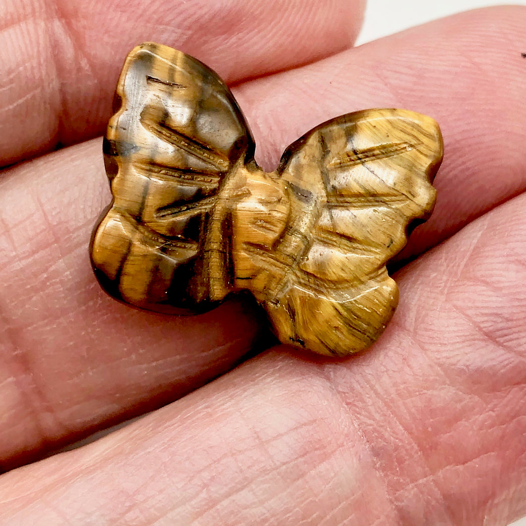 Fluttering Deep Tigereye Butterfly Figurine/Worry Stone | 21x18x7mm | Bronze - PremiumBead Primary Image 1