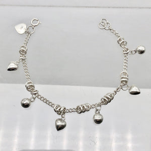 Love! Hearts & Bells Sterling Silver Charm Bracelet 6 3/4 inch Length - PremiumBead Alternate Image 3