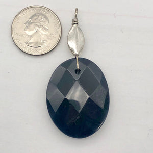 Onyx Faceted Sterling Silver Oval Pendant | 2" Long | Black |