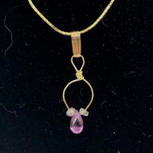 Load image into Gallery viewer, Designer Pink Sapphire with White Sapphire side stones 14Kgf Wirewrap Pendant - PremiumBead Alternate Image 3
