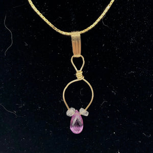 Designer Pink Sapphire with White Sapphire side stones 14Kgf Wirewrap Pendant - PremiumBead Alternate Image 3