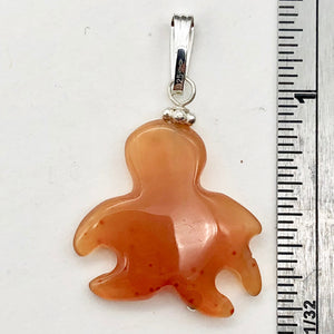 Cartoon Natural Red Carnelian Dangly Octopus Sterling Silver Pendant| 1 1/4 " |