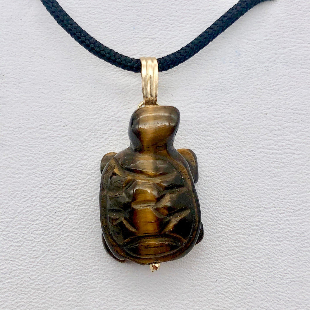 Adorable Tigereye Carved Turtle 14Kgf Pendant | 1.25