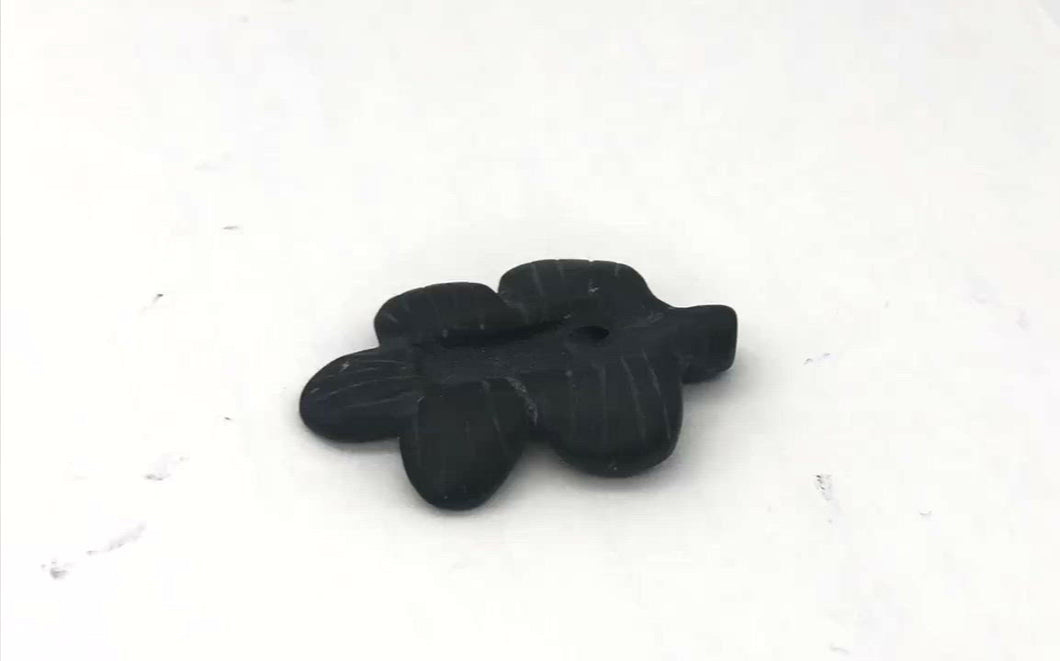 1 Carved Matte Onyx Butterfly Flower Focal Bead | 26x20x4mm | Black