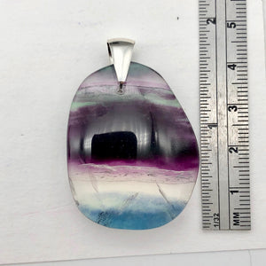 Fluorite Freeform Sterling Silver Pendant Dramatic| 1 3/4" | Purple/Teal |Oval | - PremiumBead Alternate Image 6