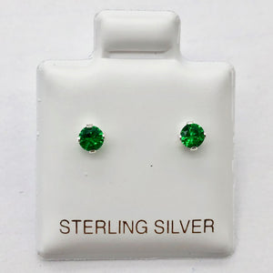 May! Round 3mm Created Green Emerald & 925 Sterling Silver Stud Earrings 10146E - PremiumBead Alternate Image 4