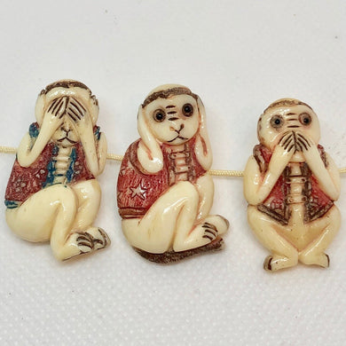 No Evil Monkey 3 Waterbuffalo Bone Button Beads 5660 - PremiumBead Primary Image 1