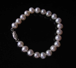 Creamy White 7mm FW Pearl & Silver 7" Bracelet 9916D - PremiumBead Primary Image 1