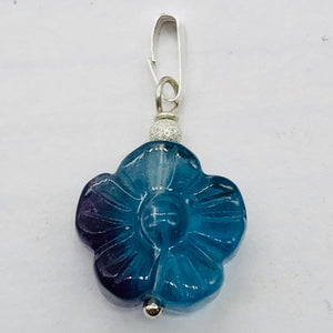 Custom Focal Fluorite Flower Sterling Silver Pendant | Blue Purple | 1" Long |