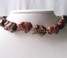 Load image into Gallery viewer, Piggies Carved Leopard Jasper Pig Bead Strand | 25x19x12mm | Pink and black - PremiumBead Primary Image 1
