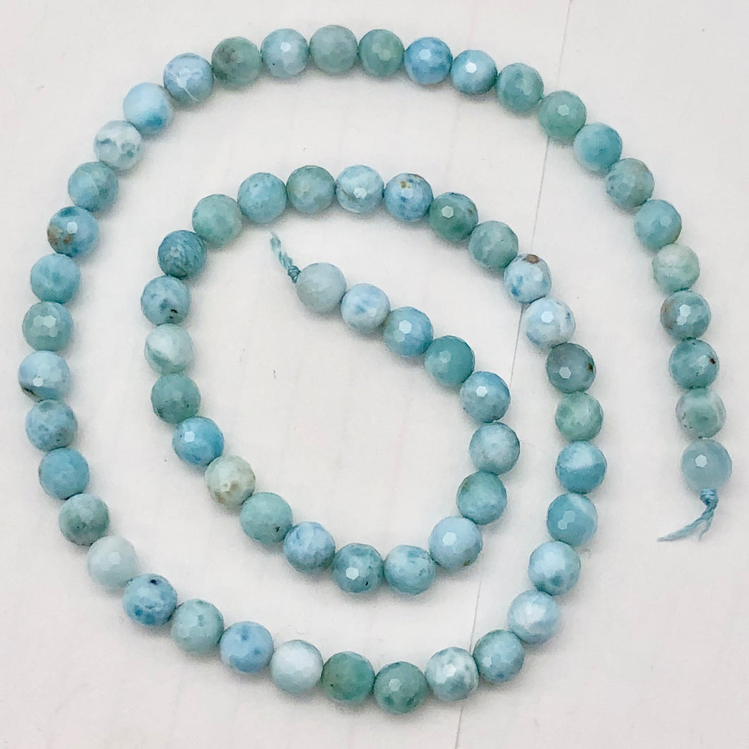 Natural Skyblue Larimar Faceted Round Beads | 6mm | Blue | 68 Bead(s)