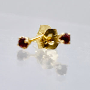 Garnet 14K Gold Post Faceted Round Cut Earrings | 2mm | Red | 1 Pair |