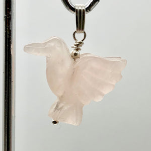 Rose Quartz Dove Pendant Necklace | Semi Precious Stone Jewelry | Silver