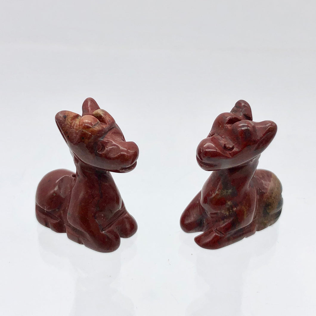 Graceful 2 Carved Brecciated Jasper Giraffe Beads | 21x17x9.5mm | Red - PremiumBead Primary Image 1
