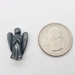 Loving Hand Carved Hematite Guardian Angel Figurine | 21x14x8mm | Silver Black - PremiumBead Alternate Image 3